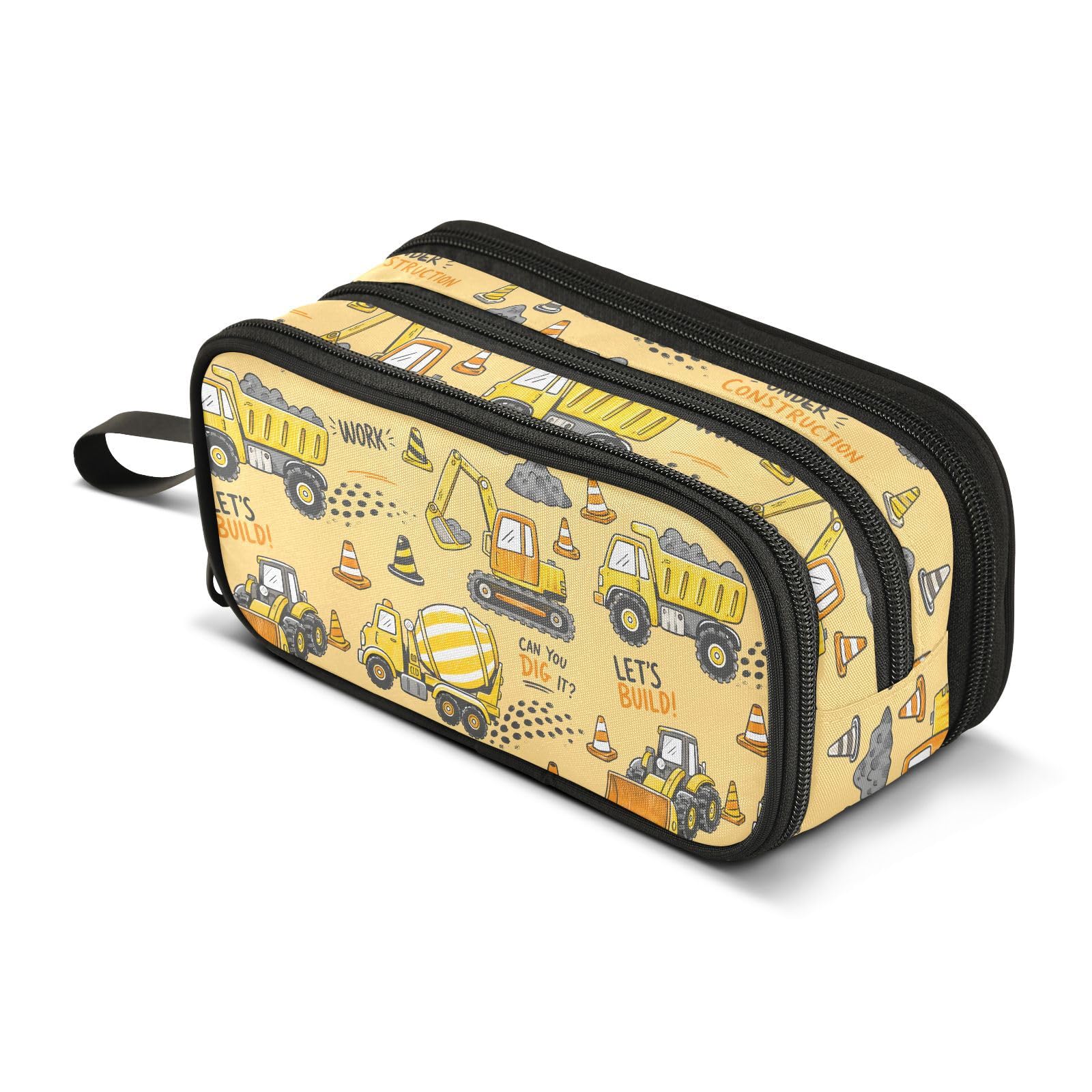 Mnsruu Yellow Engineering Vehicle Truck Pencil Case Boys Girls Pen Bag Large Capacity School Office Stationery Organizer Pencil Pouch Holder Zipper Kids Teens Adults
