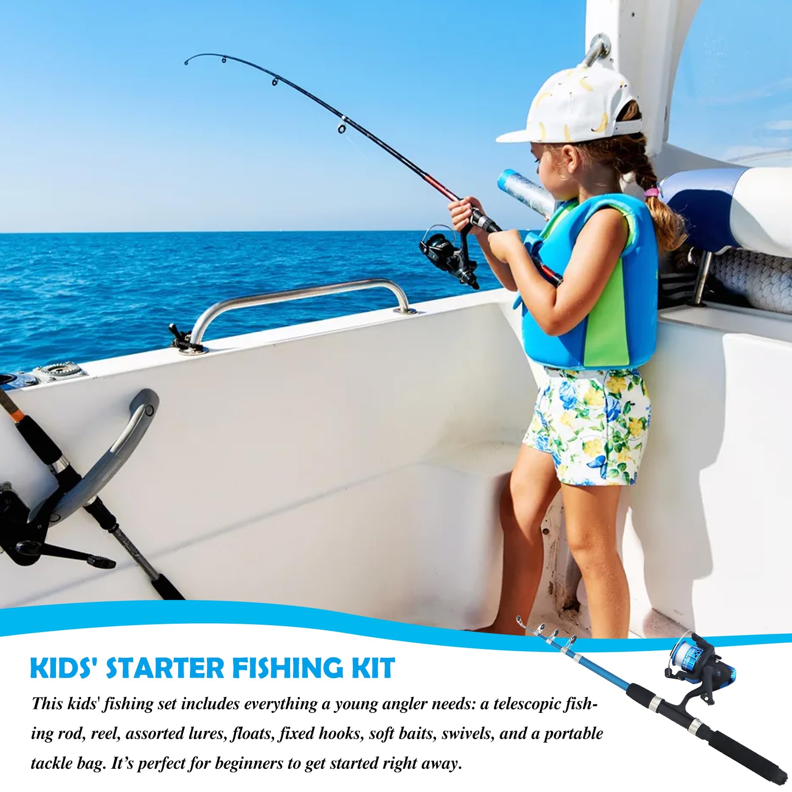 Kit De Pêche pour Enfants, 1.5 M Kit De Canne À Pêche pour Enfant, Canne À Pêche Télescopique, Ensemble Canne À Pêches Et Moulinet Equipement De Pêche, Kit Peche pour Garçons, Filles, Tout-Petits