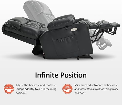 Miniatura 55 de MCombo Silla reclinable eléctrica de doble motor para personas mayores, silla elevadora plana con calor y masaje, portavasos, puertos USB, piel