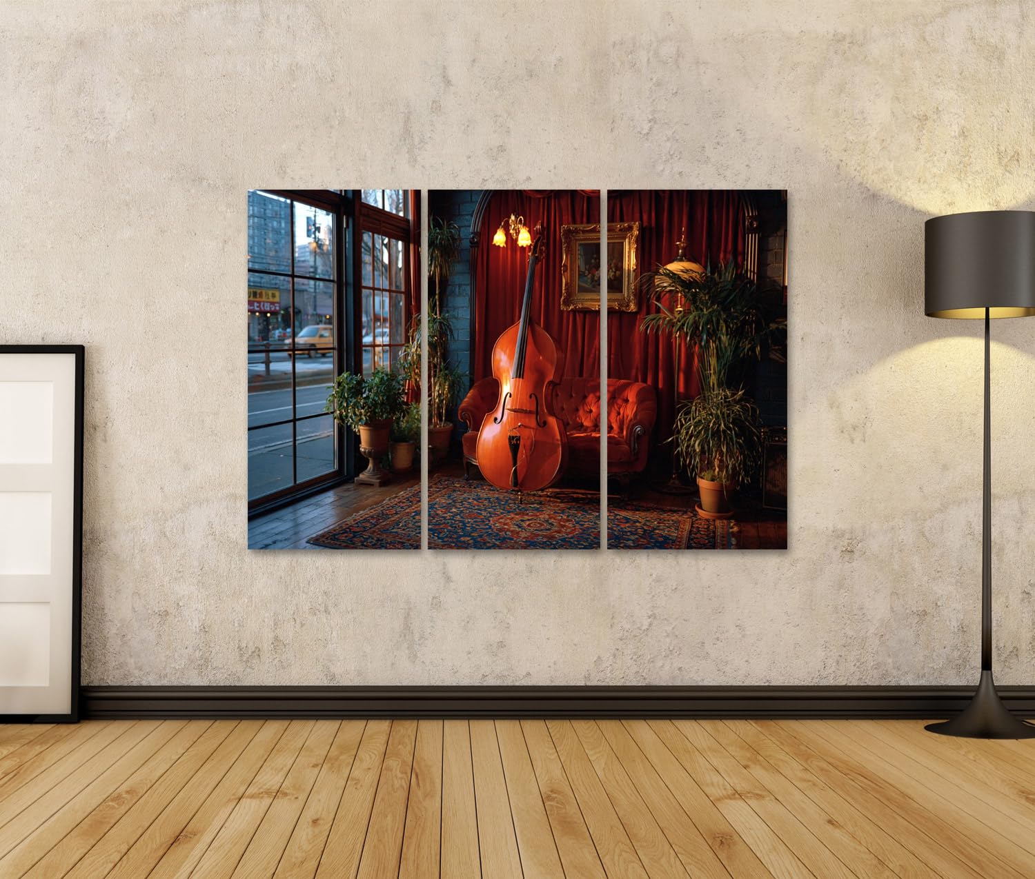 islandburner Cuadro sobre lienzo elegante de contrabajo impresión de salón para amantes de la música – 3 piezas