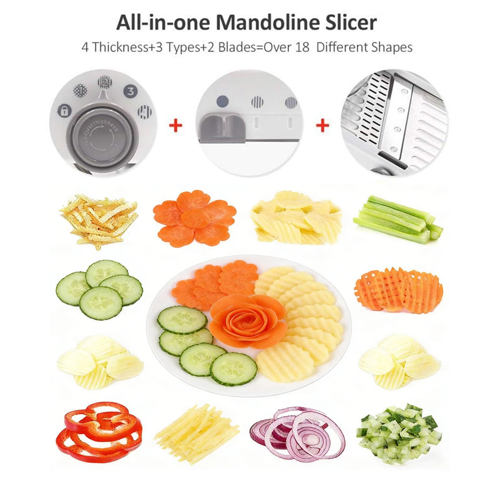 Trituradora de cocina de acero inoxidable para rebanar, cortar en cubitos, picar y triturar, cortadora y picadora de verduras ajustable multifuncional