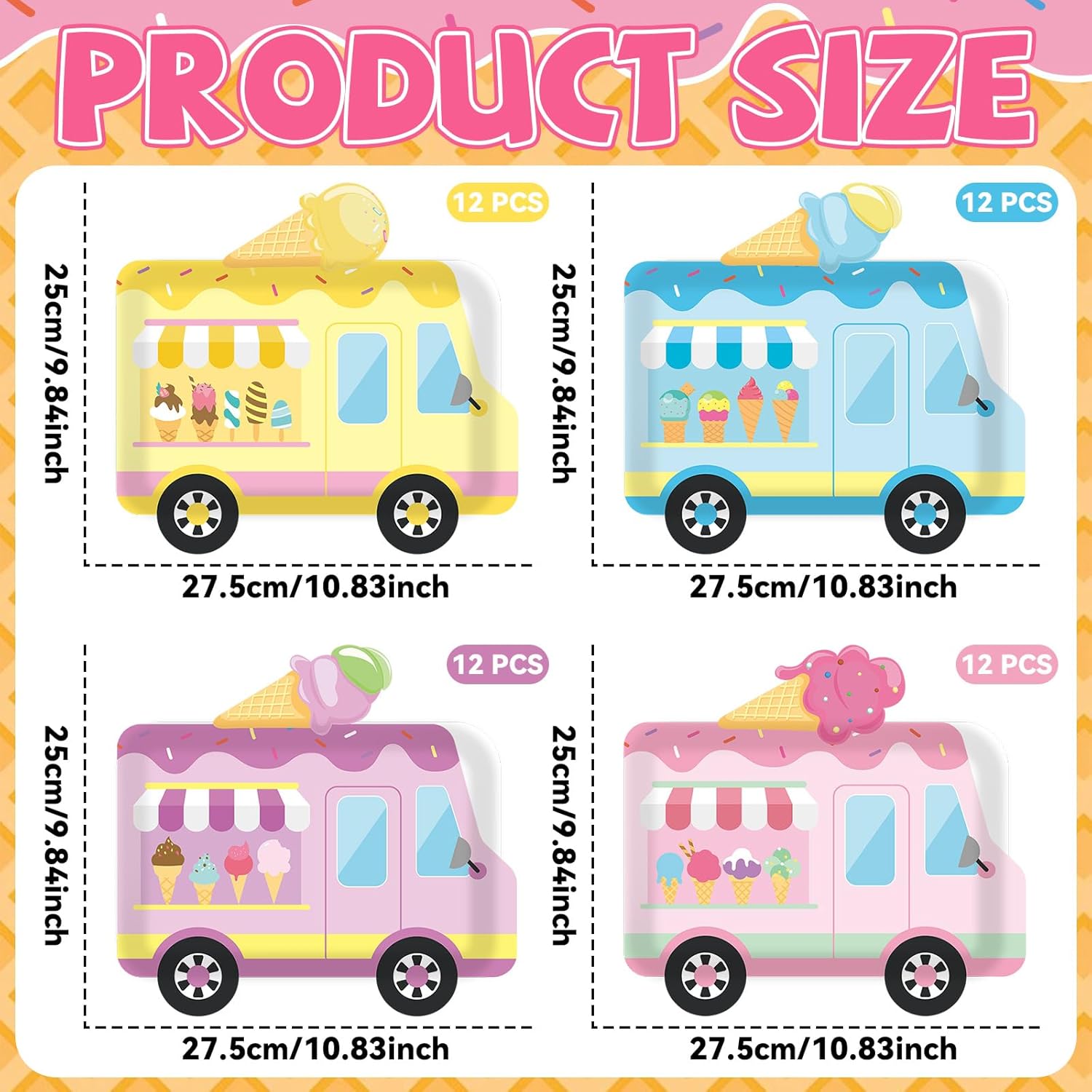 Naozinebi 48 Pcs Ice Cream Truck Paper Plates Ice Cream Birthday Decorations Summer Party Disposable Paper Dessert Plates for Pastel Decor Birthday Baby Shower Party Supplies Favors