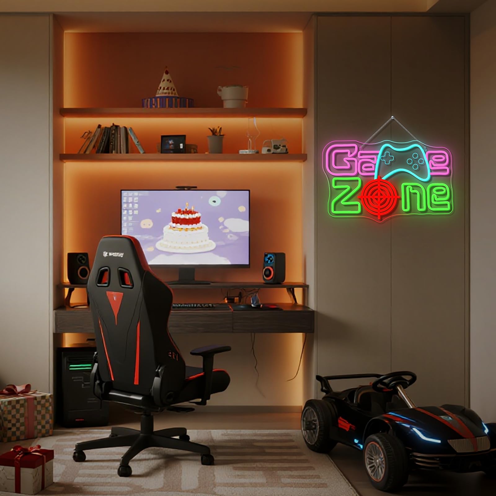 ineonlife Game Zone Neon Led,Radar Gamepad Luces Neon para Decoración de Pared,Letrero Led para Sala de Juegos,Zona de Juegos,Cueva de Hombre,Sala Familiar,Regalo para Niño