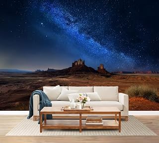 Wall Mural Peel and Stick Starry Night Sky Monument Valley Large Wallpaper Self Adhesive Contact Paper Removable 3D Wall Sticker for Living Room Bedroom 69"x96"