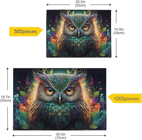 Miniatura 5 de Rompecabezas de madera de 1000 piezas con estampado mágico de flores de búho, Z con bolsa de almacenamiento de partición del alfabeto, fácil de