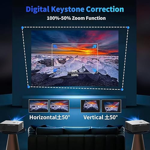 Miniatura 4 de Proyector 4K, proyector de películas caseras ANSI 2000 4K con Wifi 6 y Bluetooth, altavoces de 20 W, corrección Keystone 6D, zoom del 50%, PPT,