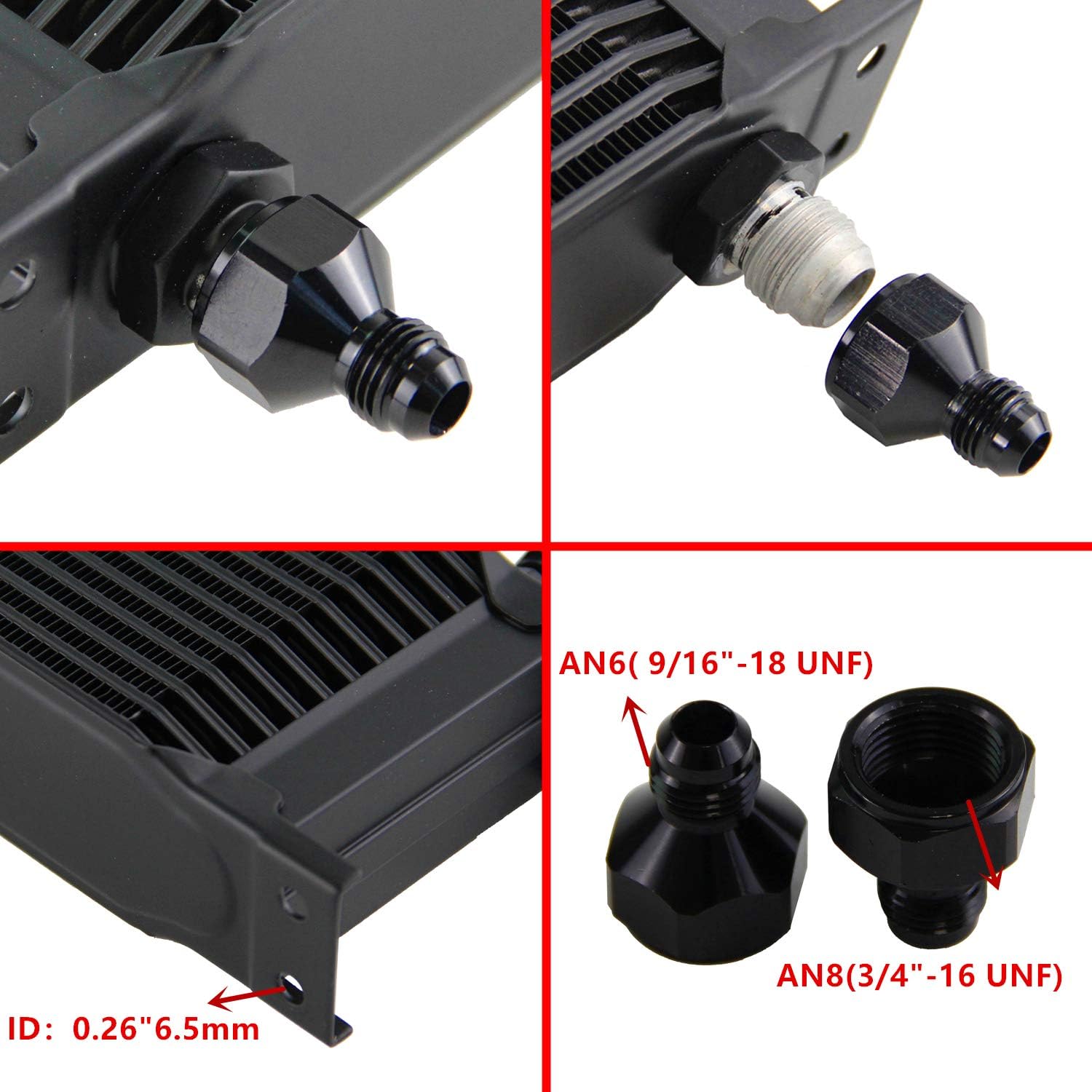 30 Row Oil Cooler Mounting Bracket Kit 8AN Stacked Plate Engine Oil Cooler Aluminium Transmission Oil Cooler Black British Radiator with 2Pcs Fittings AN8(3/4"-16 UNF) to AN6(9/16"-18 UNF)
