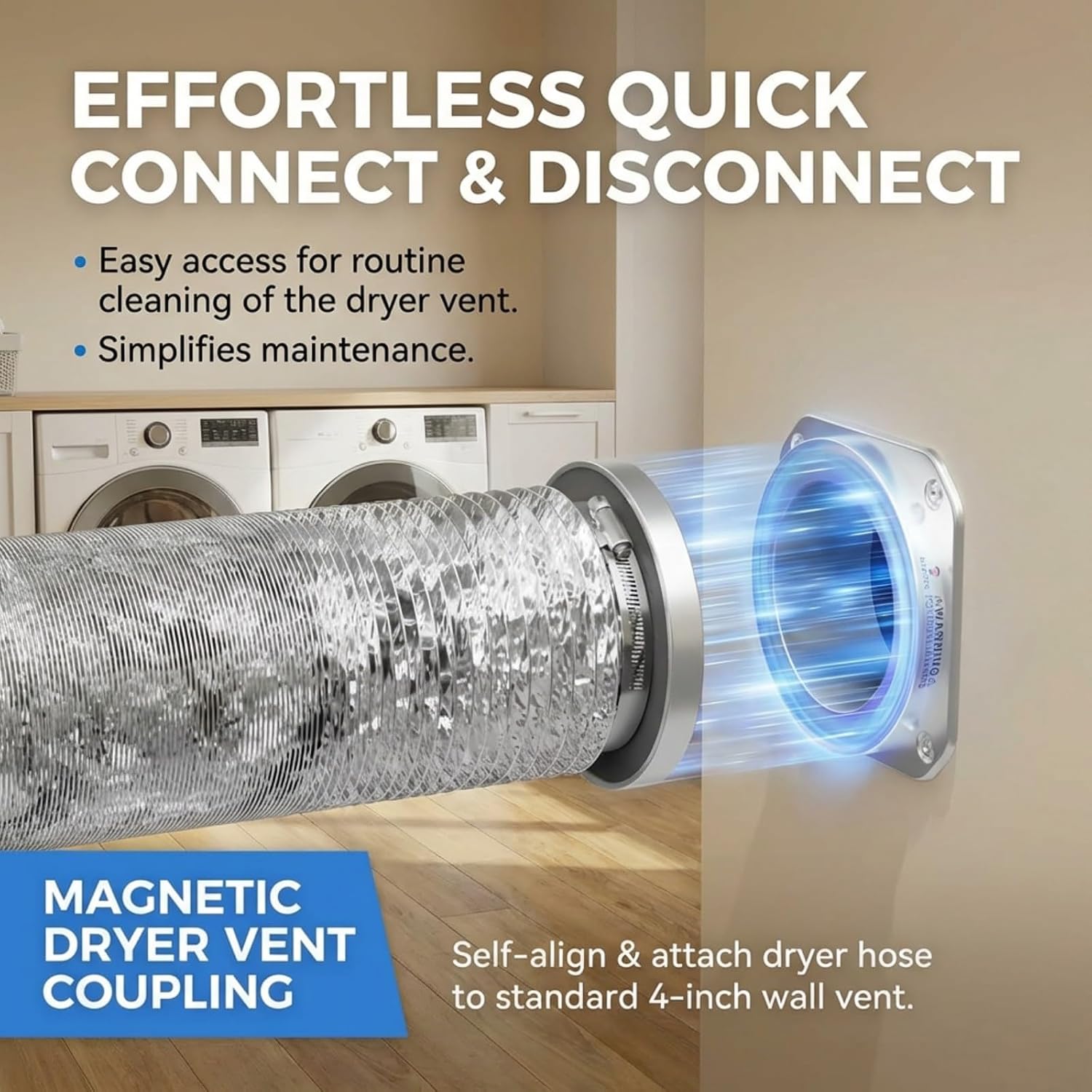 Magnetic Dryer Vent Coupling DV180 Airtight Seal Dryer Vent Connector Kit Quick Connector Easy to Clean, Includes 2.6ft 4" Duct & 2 Clamps