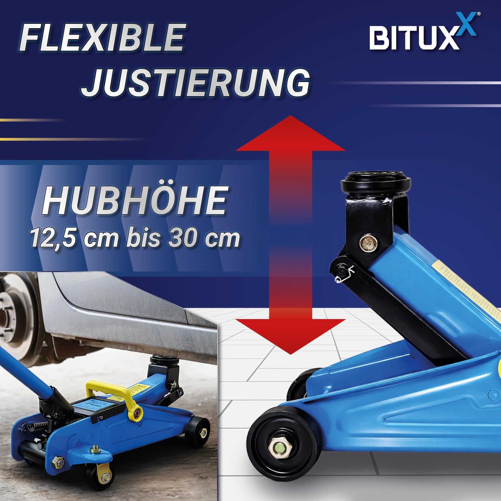 BITUXX Hydraulischer Rangierwagenheber 2T flach Wagenheber hydraulisch 2 Tonnen Hubhöhe von 12,5 cm bis 30,0 cm