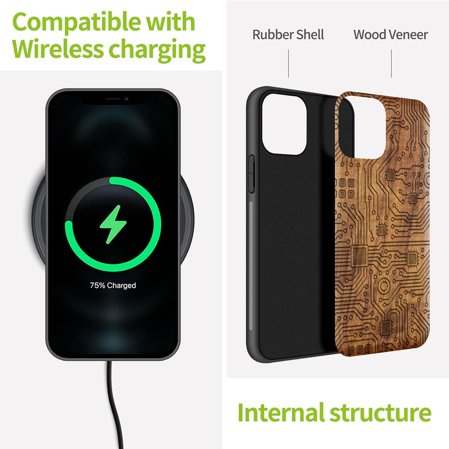 Carveit Wood Case for iPhone 11 Pro Max Case [Natural Wood & Black Soft TPU] Shockproof Protective Cover Unique Wooden Phone Protector Compatible with 11 Pro Max (Motherboard-Walnut)