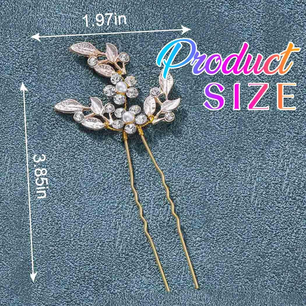 Heread Leaf Bride Wedding Hair Pins Crystal Bridal Head Dress Pearl Hair Accessories for Women and Girls (Pack of 3) (C Gold) - Image 7