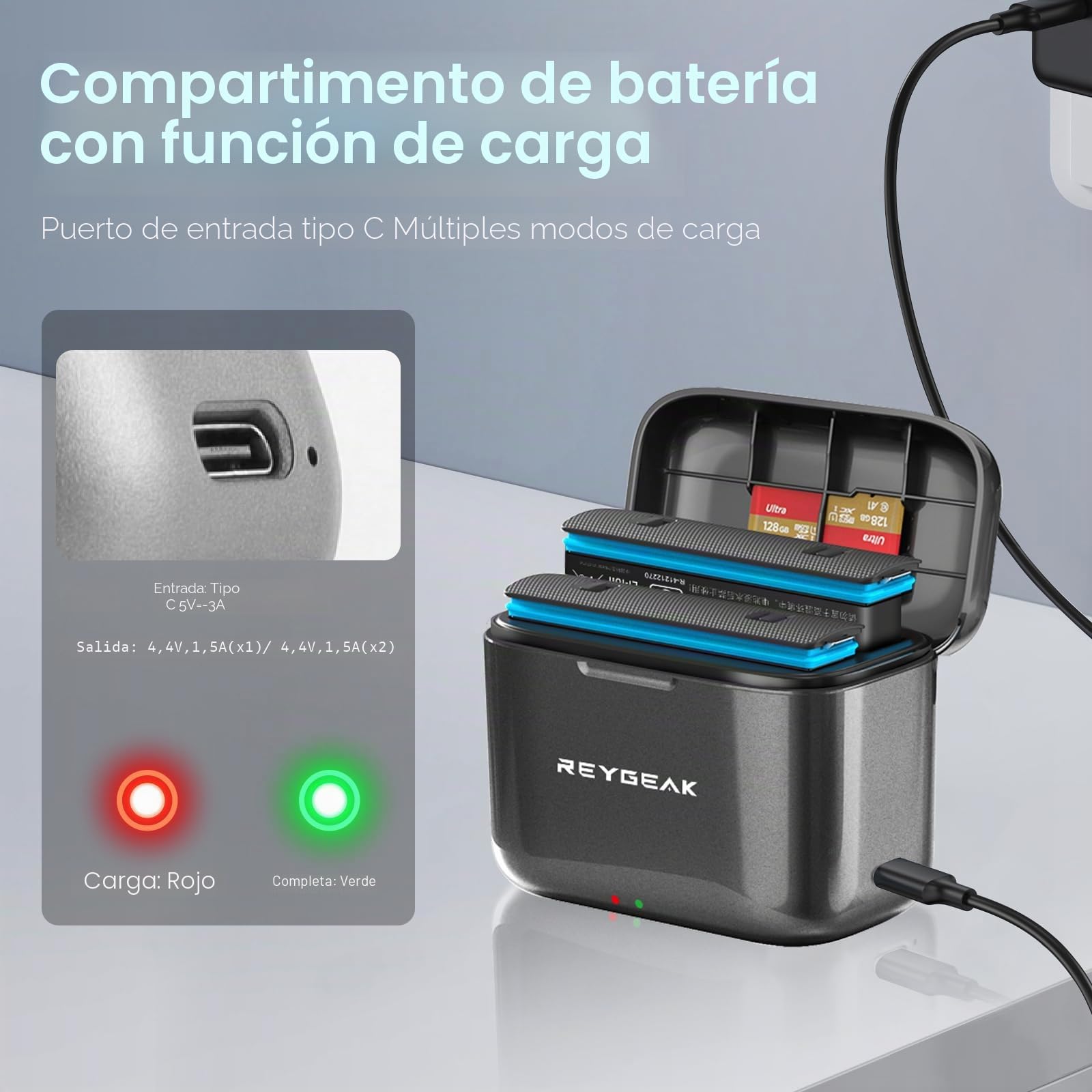 REYGEAK Batería y cargador para Insta360 X4, paquete de 2 baterías portátiles con 2 puertos de carga, baterías recargables de 2500 mAh solo para Insta360 x4