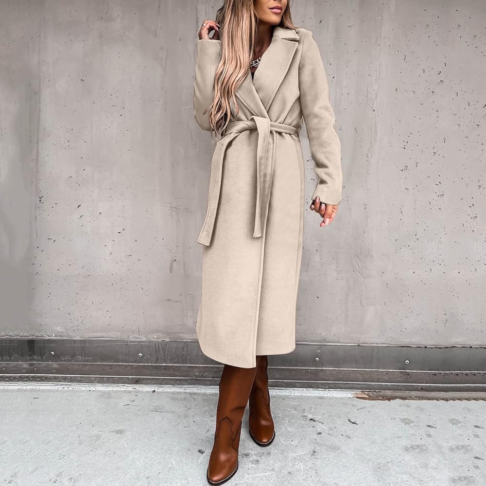 Women's coat, women's winter wool coat elegant lapel trench coat