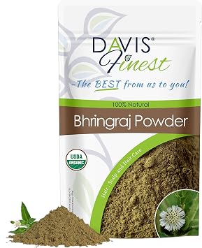 Davis Finest Organic Bhringraj Powder 100g, Healthy Scalp, Hair Growth, Pure & Natural Essential Ayurvedic Hair Mask for Hair Loss, Hair Fall, Split Ends, Damaged Thinning Hair