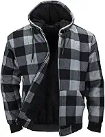Moletom masculino forrado com lã de ovelha, jaquetas xadrez de flanela com capuz, casacos quentes de inverno, moletom pesado com zíper completo