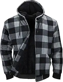 Moletom masculino forrado com lã de ovelha, jaquetas xadrez de flanela com capuz, casacos quentes de inverno, moletom pesado com zíper completo