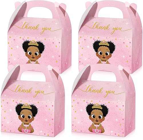 24 cajas de golosinas de princesa afroamericana, caja de dulces de princesa pequeña, cajas de cartón con asas, baby shower de princesa con impresión