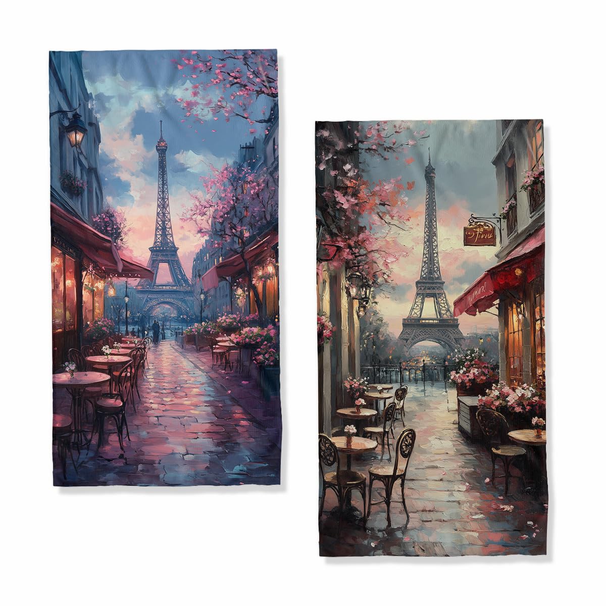 XYJFZL Eiffel Tower Hand Towels Bathroom Set of 2 Absorbent France Pink Paris Romantic Street Bath Hand Towels for Bathroom Decor Home Farmhouse Gym