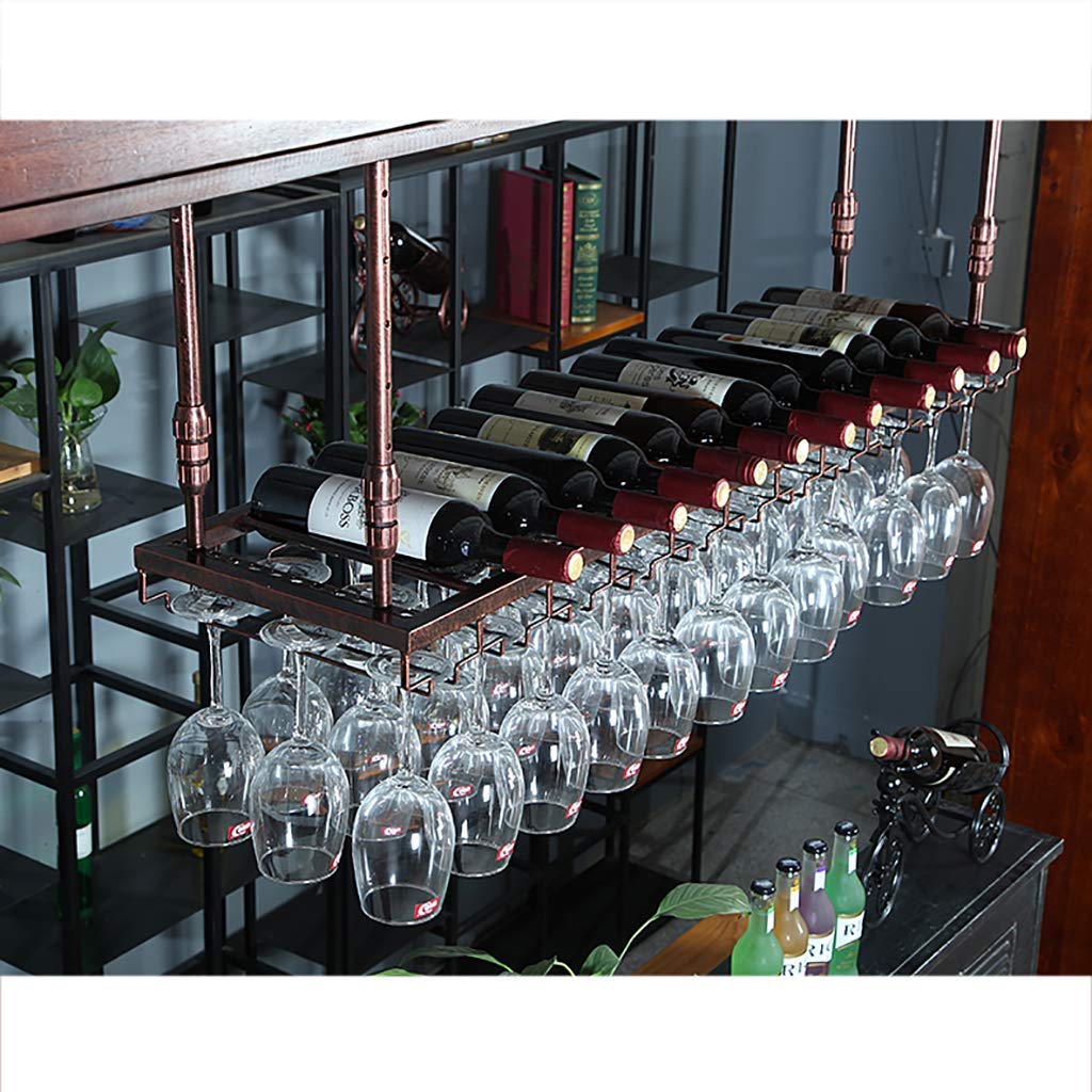 Botellero de vino de altura ajustable montado en el techo para colgar botellas de vino, soporte de metal de hierro para copas de vino, estante para copas de vino, estante para copas de vino, estilo