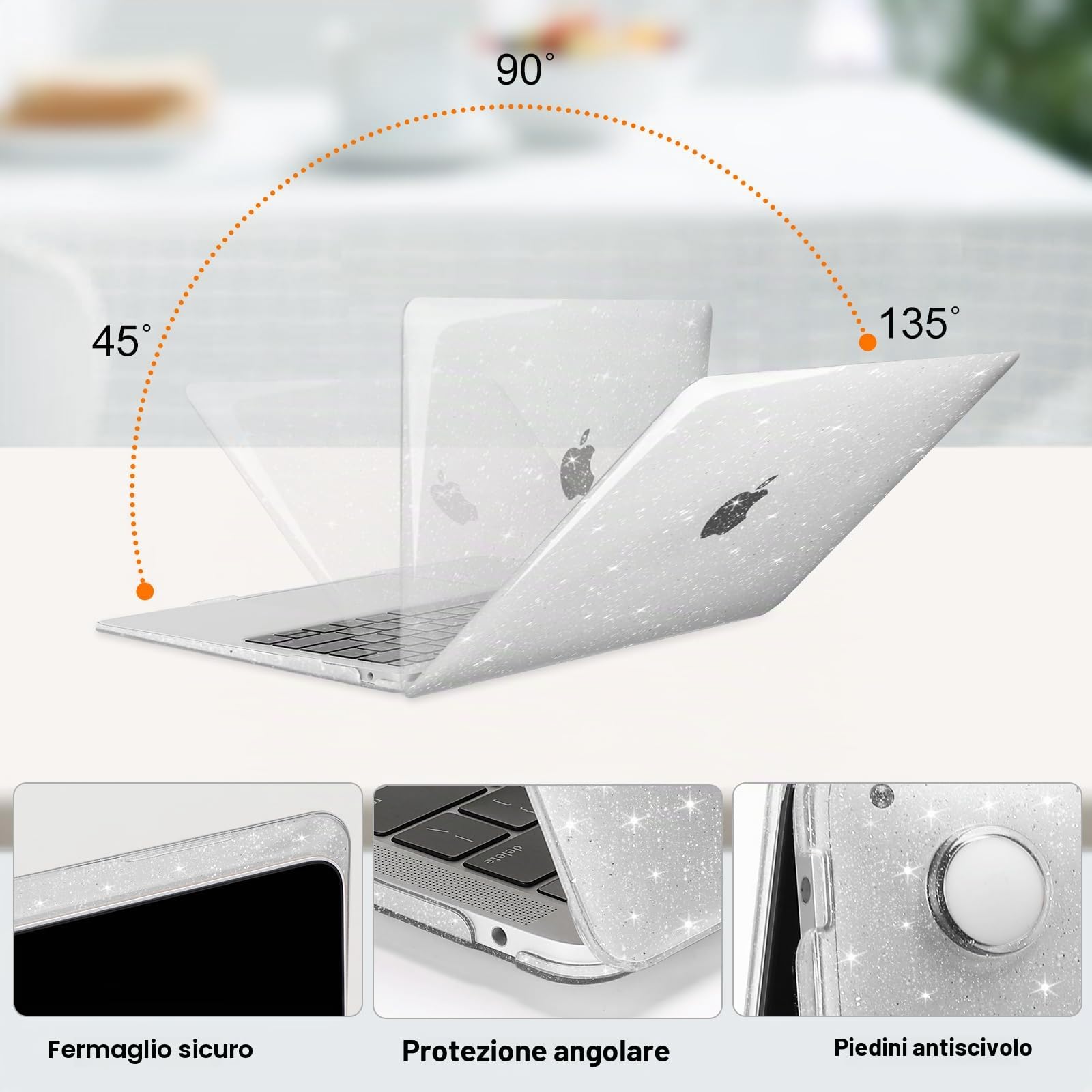 MOSISO Custodia Compatibile con MacBook Air 13 Cover M1 2021 2020 2019 2018 A2337 A2179 A1932, Glitter Case per MacBook Air M1 Cover 13,3'' Pollici&Copritastiera&Pellicola&Borsa, Trasparente