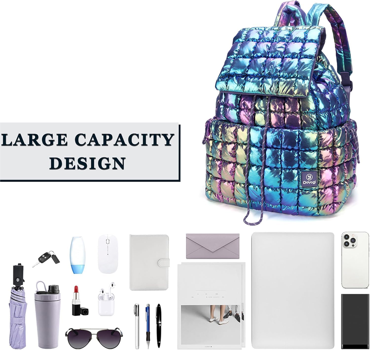 Quilted Backpack for Women, Lightweight Travel Gym Bag, Hiker Pack Drawstring Padding Backpacks, Puffer Travel Bag for Casual Daypack (Dazzling Purple) - Image 5