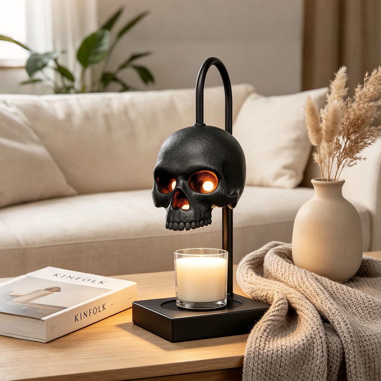 Halloween Deko Kerzenwärmer Lampe, Dimmer Timer Totenkopf Candle Warmer (B)