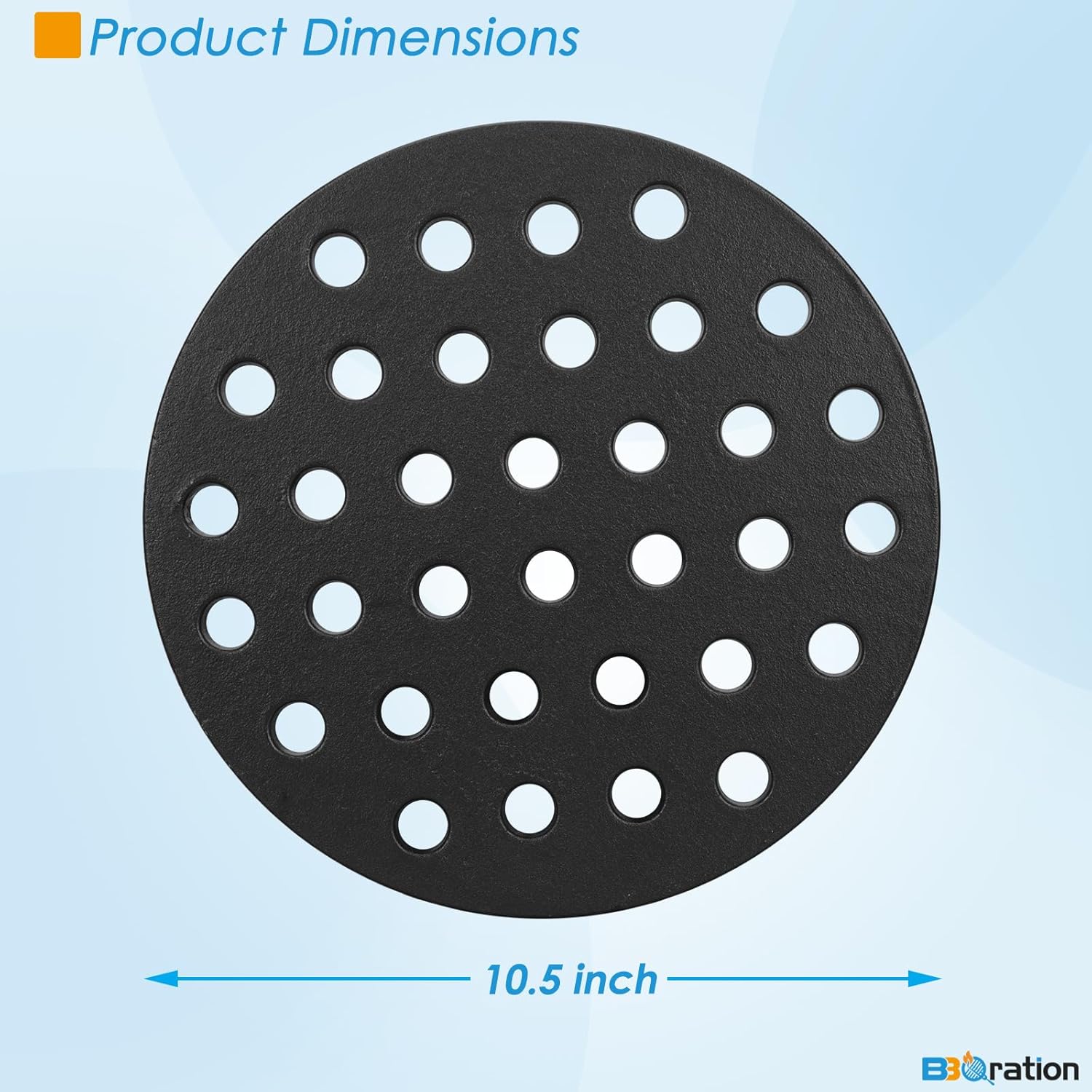 10.5-inch Cast Iron Bottom Fire Grate for Kamado Joe Classic, BBQ High Heat Cast Iron Charcoal Grate for Weber Smokey Joe and Pit Boss Grill, Fire Place Grate Replacement Parts for Kamado Joe