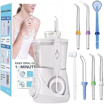 Water Dental Flosser for Teeth/Braces, Water Teeth Cleaner 7 Jet Tips and 10 Pressure Levels, 700ML Large Water Tank Oral Irrigator for Family