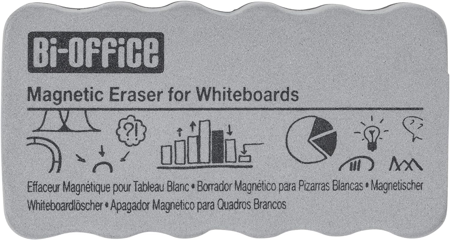 Bi-Office Easy Pizarra Magnética con Caballete de Trípode, con brazos extensibles, marco gris + AA0105, Borrador magnético ligero, para pizarra blanca