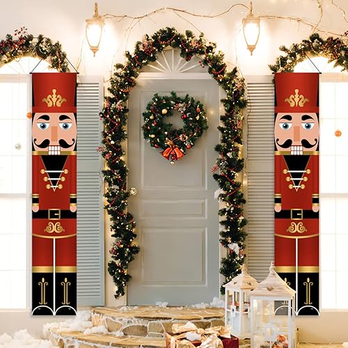 Miniatura 2 de WODICY Decoraciones navideñas de cascanueces, carteles de cascanueces para porche de 11.8 x 70.8 pulgadas, pancarta de cascanueces para exteriores,