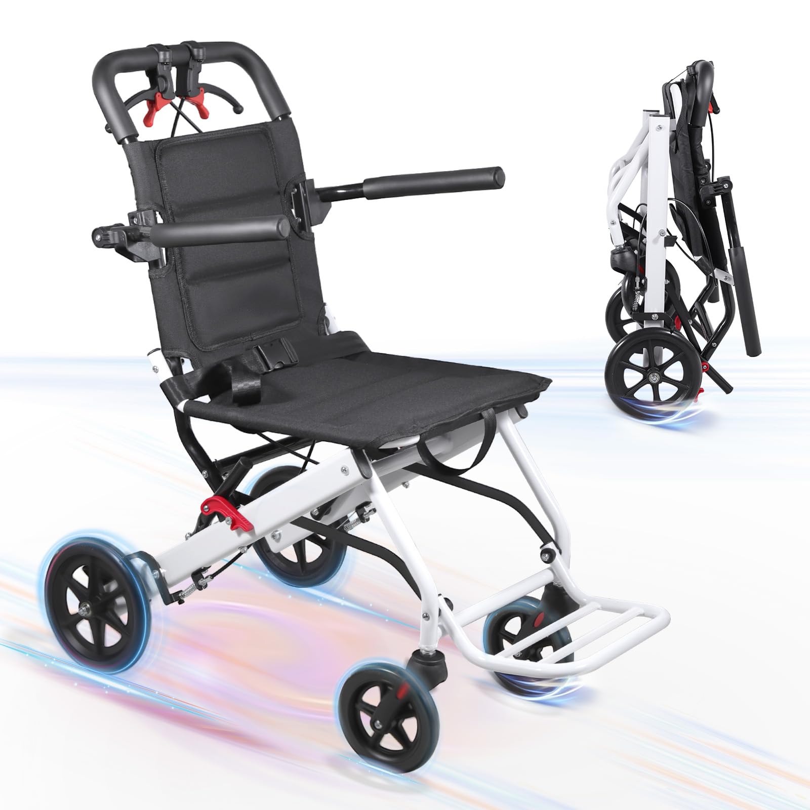 Wheelchairs for Adults - Lightweight Foldable Transport Wheelchair, Small Clearance Travel Wheelchair for Seniors &amp; Mobility Aid