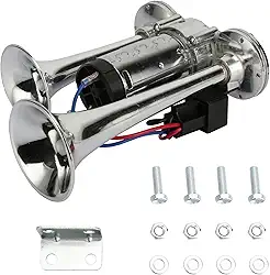Buzinas de ar de trem de caminhão 12V 600DB trompetes duplos kit de buzina de ar de carro elétrico super alto com compressor - aplicável para veículos carros SUV caminhões trens caminhões barcos navio
