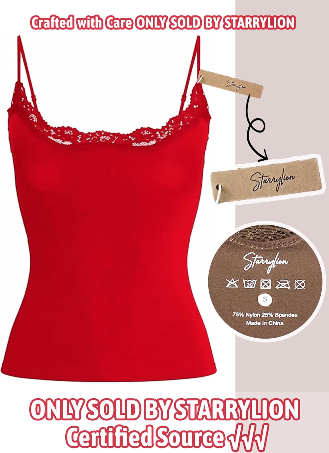 Starrylion Padded Lace Cami Top Double Lined Sexy Tank Top Spaghetti Strap Club Party Shirt - Image 3