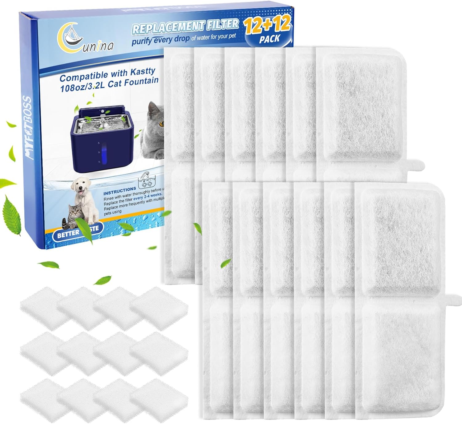 Amazon.com : Cunina Cat Water Fountain Filter Compatible with Kastty ...