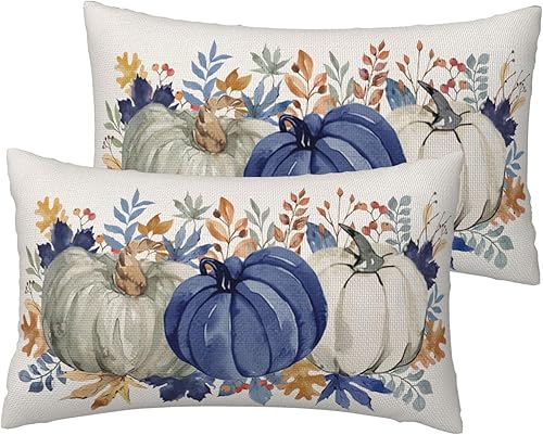 Miniatura 33 de Juego de 2 fundas de almohada de otoño de 18 x 18 pulgadas, diseño de hoja de arce, de calabaza, para exteriores, otoño, Acción de Gracias