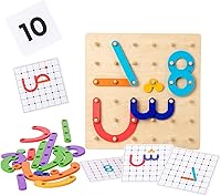 Auvewilo Wooden Arabic Letters Pegboard Toy - Montessori Educational for Alphabet Numbers Fine Motor Skills Kids Learning