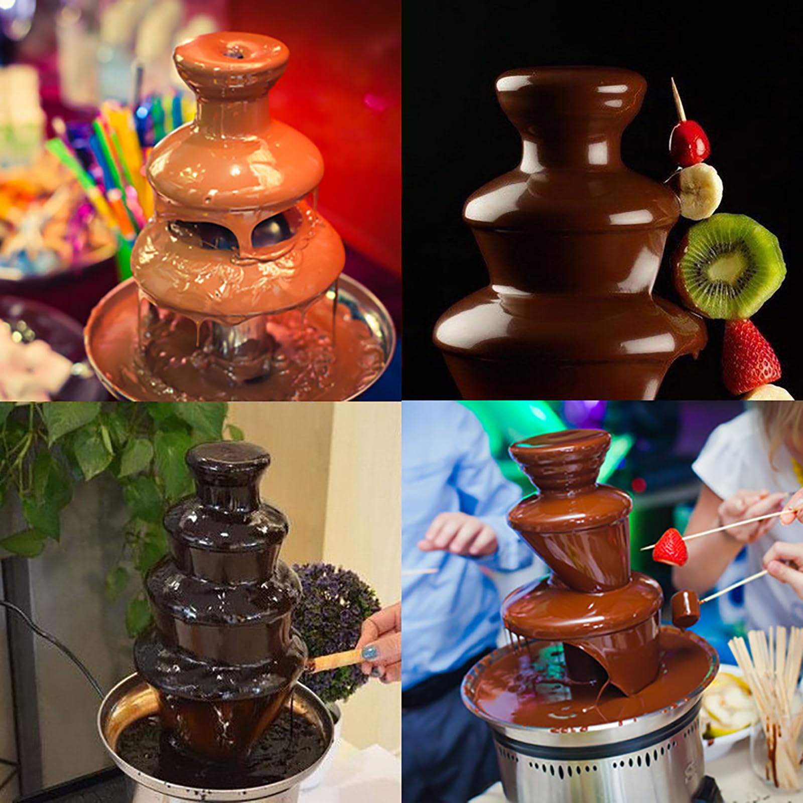 Fontanna czekoladowa, 3-poziomowa maszyna do fondue, stal nierdzewna, łatwa do czyszczenia, prosta obsługa z regulacją pokrętła, idealna na imprezy i wydarzenia, pojemność 970 ml