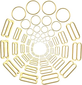 Lilaly 60 Pcs 8mm 10mm 12mm 15mm 20mm Bra Hooks for Straps 3 Styles Sewing Hooks Bra Rings and Sliders for Bra StrapsGold