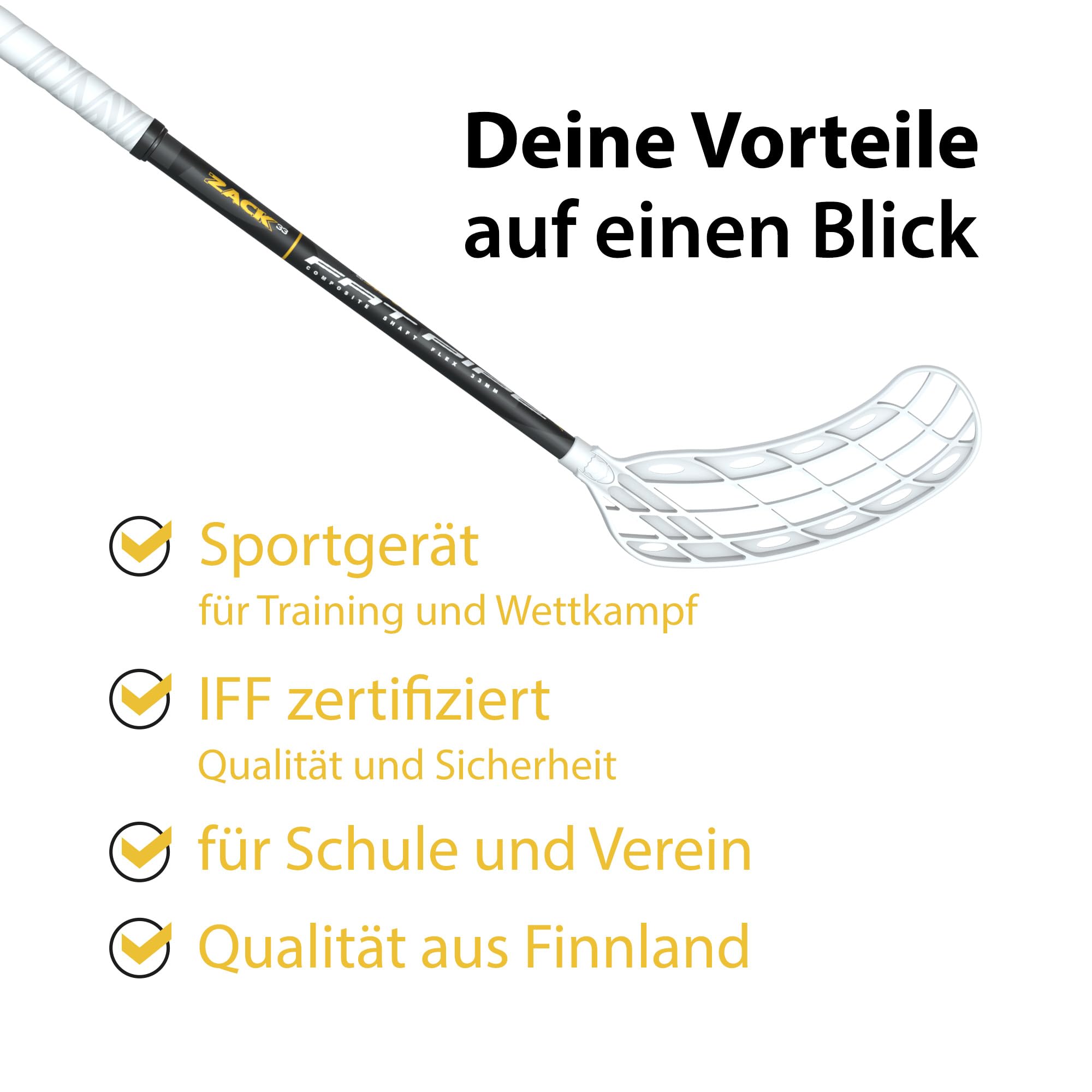 FAT PIPE Floorball Schläger Unihockey Stock Zack 33 ORC - Black White - IFF Zertifiziert, mit ORC Schaufel/Kelle