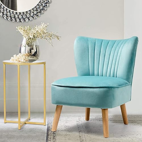 Miniatura 2 de LUARANE - Silla decorativa de terciopelo sin brazos, moderna silla de ocio con respaldo curvado, cojín de esponja gruesa, patas de madera, pequeña