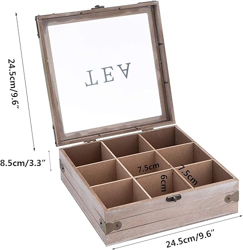 Miniatura 6 de handrong Organizador de caja de té, almacenamiento rústico para bolsitas de té, soporte para bolsas de té para paquetes de cápsulas de azúcar y más,