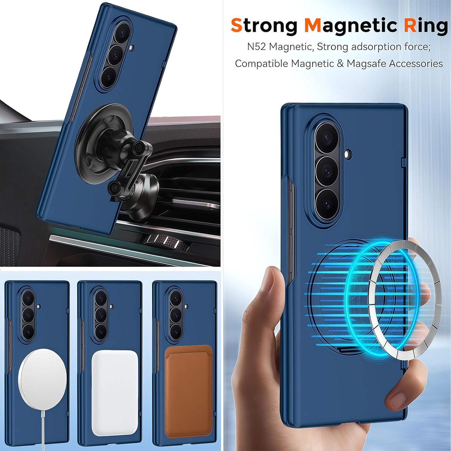 for Samsung Galaxy Z Fold 7 Case with Ring Stand, Z Fold 7 Magnetic Case Compatible Magsafe Accessories Screen Protector Hinge Cover Full-Body Slim Phone Case for Z Fold 7 Blue