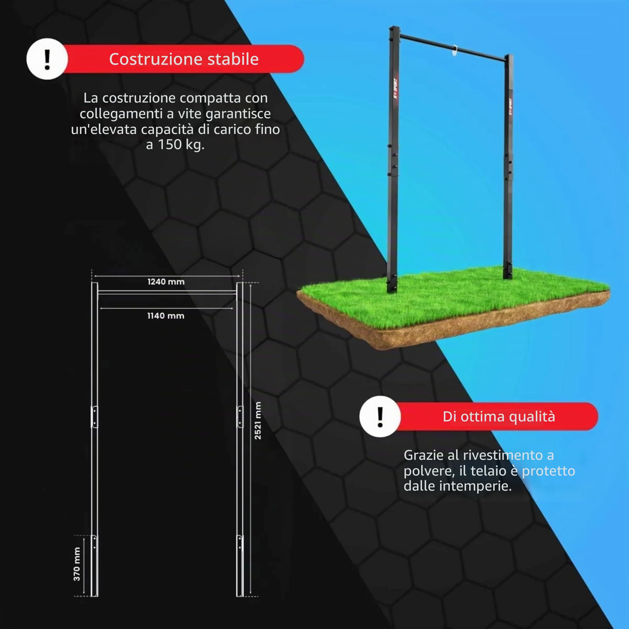 K-Sport: Barra trazioni da parete caricabile fino a 150 kg per pull-up, fissa e per esterni I Sbarra trazioni e dip resistente I Torre per pull-up I fitness professionale per il giardino, E-Book incl.