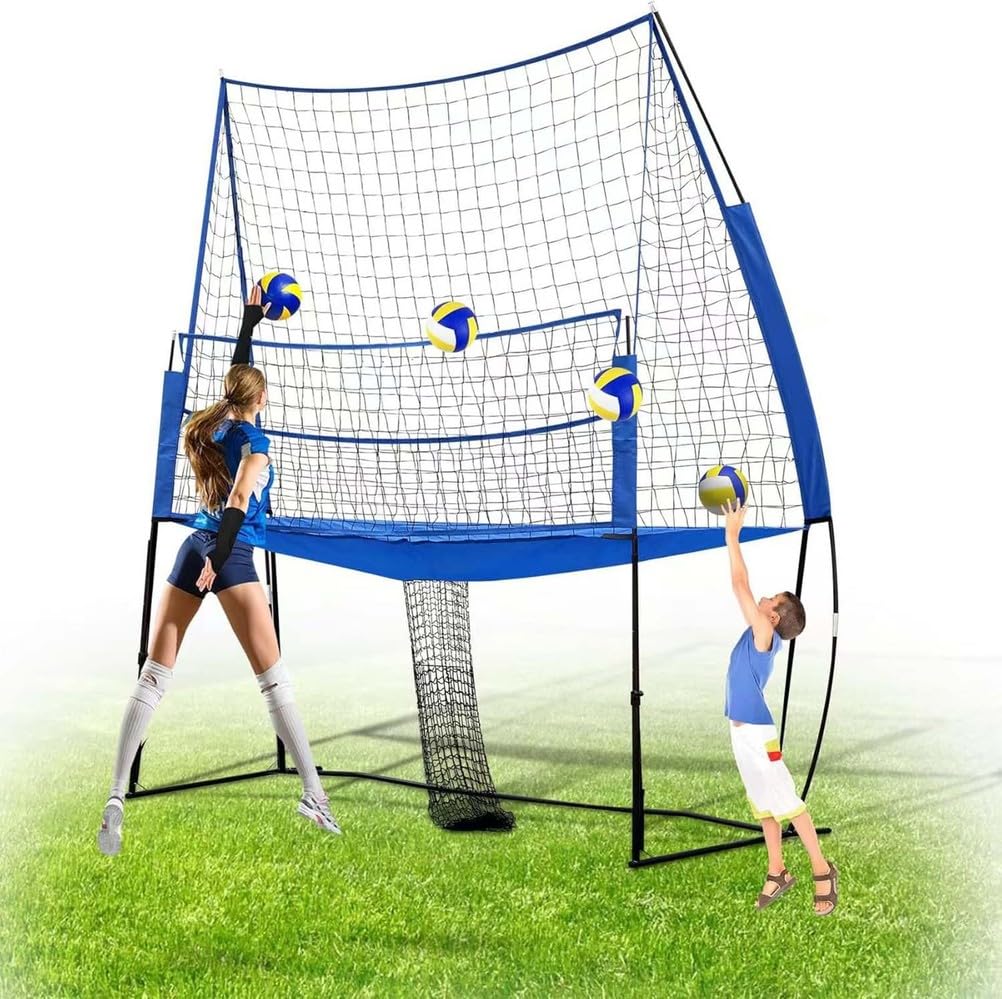 ZMJGLL Volleyball Training Equipment Net, 11x8 Ft Practice Net Station, Spike Trainer for Outdoor Indoor Backyard Beach Courtyard,Indoor and Outdoor Use (Blue)