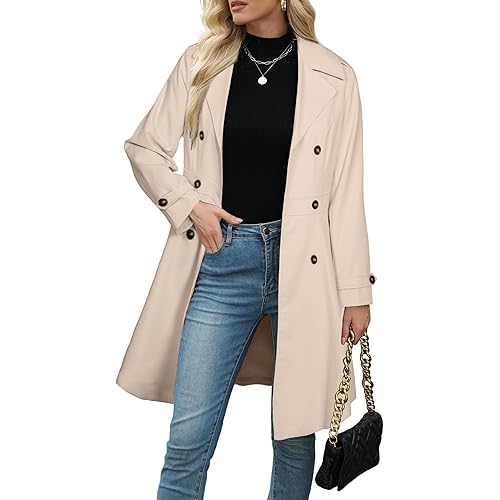 Simplee Womens Trench Coat Double-Breasted Long Dressy Windbreaker Overcoat Fall Winter Outerwear