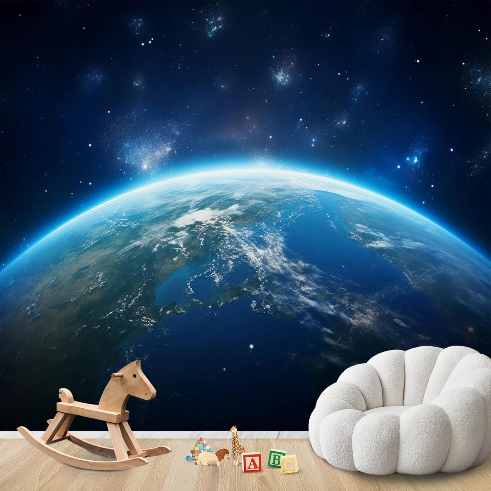 hgjdjhnf Photo Wallpaper Earth Space Planets Non-Woven ModernLiving Room Bedroom Children's RoomDecoration Motif Wallpaper,300cmx210cmSticker - Background- Painting - Poster