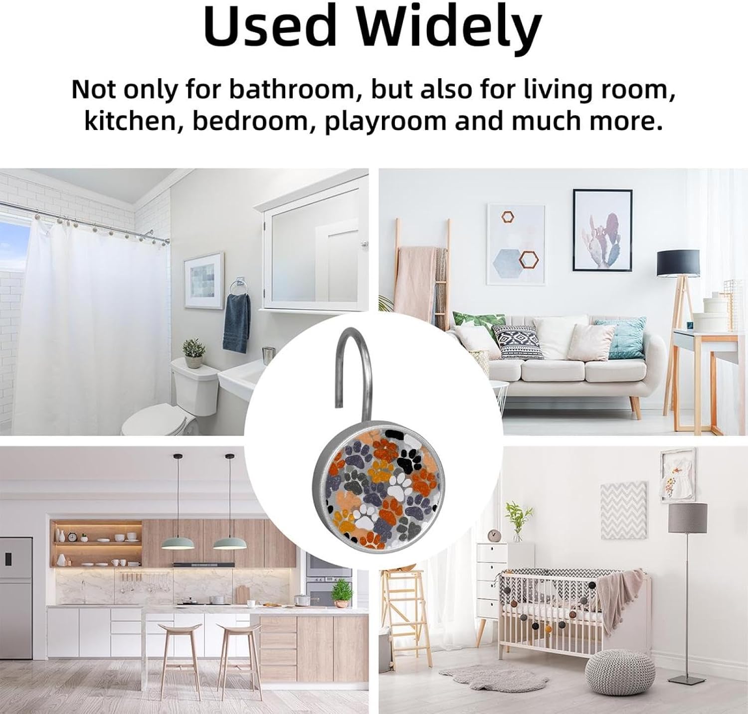 Cute Animal Cats Paw (2) Shower Curtain Hooks - Set of 12 Shower Curtain Rings - Shower Hooks for Bathroom Shower Rods Curtains and Liners