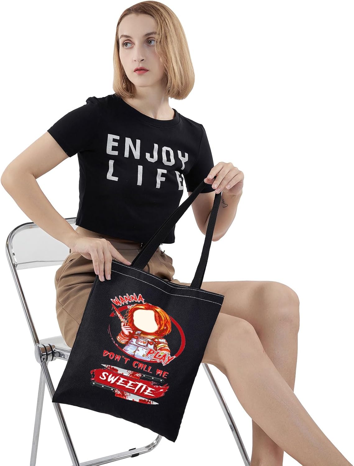 WZMPA Bride Fans Tote Bag Killer Doll Gift Wanna Play Don't Call Me Sweetie Reusable Grocery Bag Evil Doll Merch - Image 5