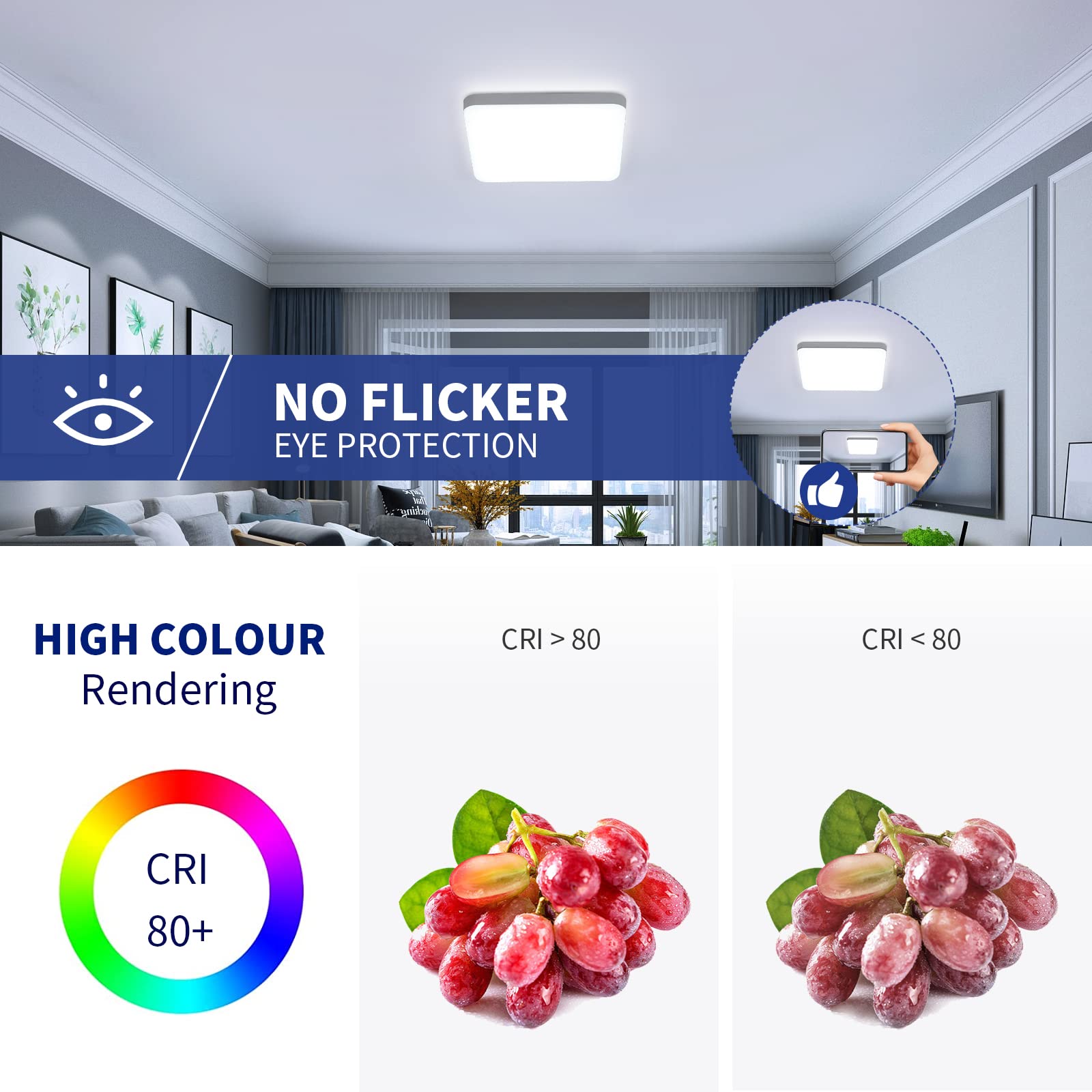 Plafon LED Techo 32W, Lamparas de Techo LED cuadrada IP54 Impermeable 3600LM 6500K Blanco frío, Luz de techo 25cm para baño Cocina Pasillo Balcón