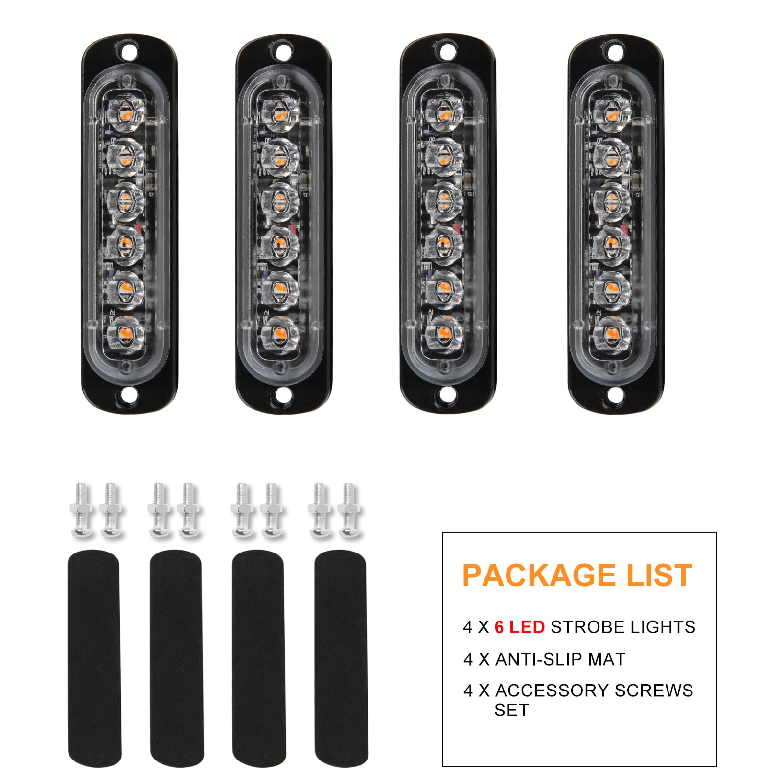 DREAMIZER 12V/24V Luci di avvertimento d'emergenza, 4 Pezzi 6 LEDs Luci stroboscopiche per auto, Lampeggiante per auto con 18 modalità lampeggianti, per Rimorchi Camion ATV UTV Pickup Truck Vehicles